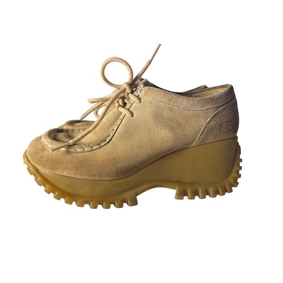 Skechers Shoes - Vintage Skechers Suede Womens Platform Lace-Up Shoes With Lug Sole Beige Sz 9